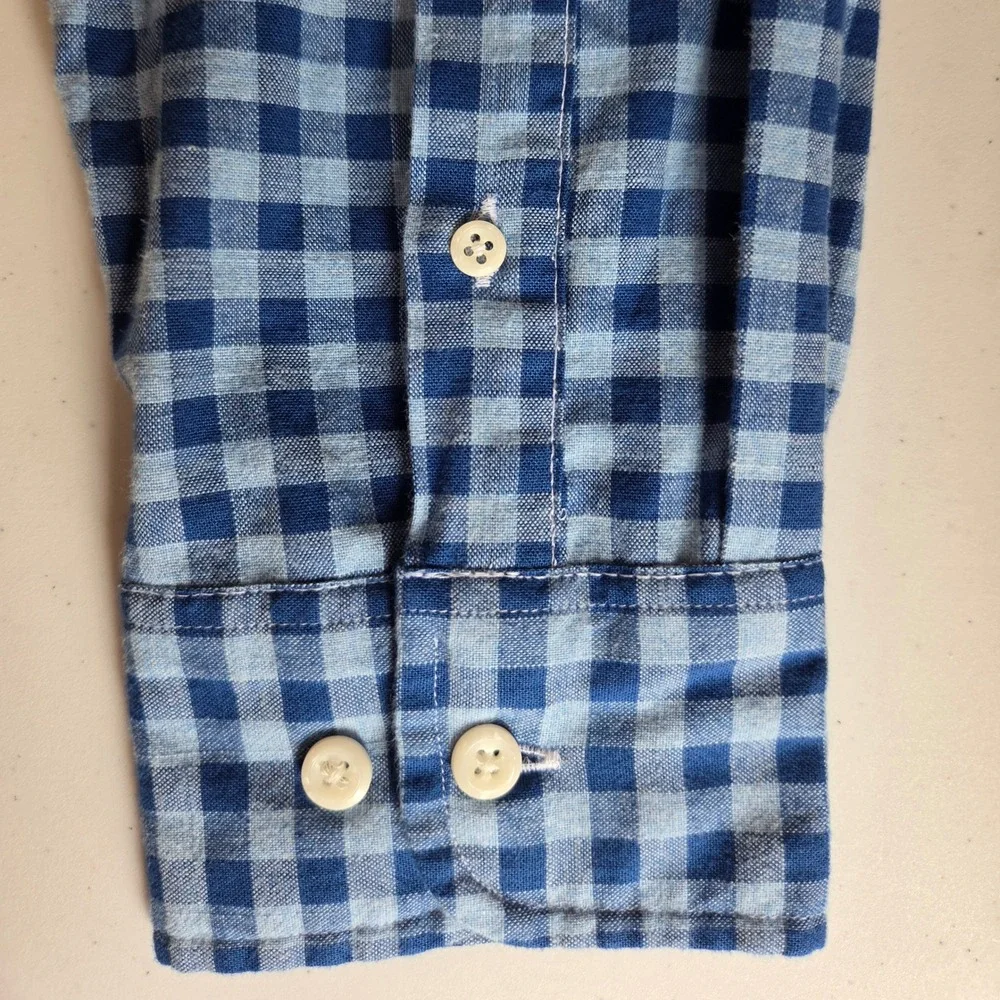 Johnnie-O Hangin Out Mens Blue Gingham Button Down Shirt Gator Creek Logo Medium